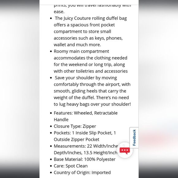 Juicy Couture Heart Cherries Travel Rolling Duffel Bag - Picture 14 of 14